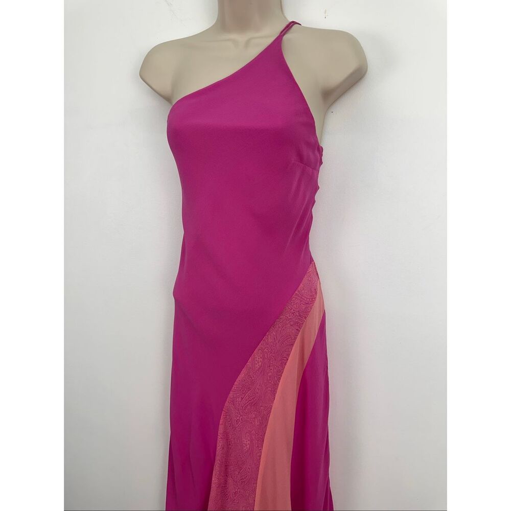 Express Women’s Vintage Y2K Pink Silk One Shoulder Slip Asymmetrical Hem Paisley - Picture 11 of 12